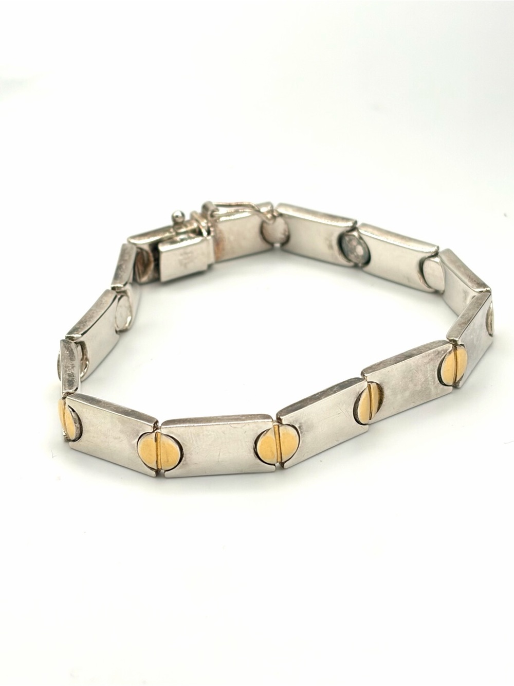 Milor Italy Sterling Silver and 14k Gold Industrial Style MCM Link Bracelet